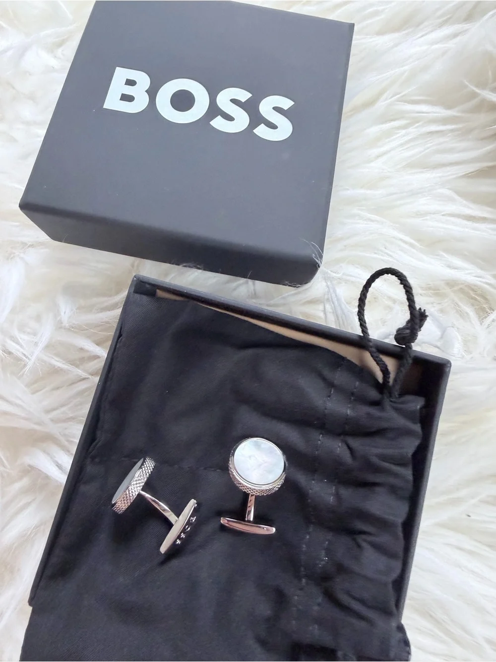 BOSS Silver-Tone Mother-of-Pearl Round Cufflinks